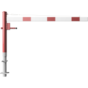 Swing barrier | with pull rope reinforcement | for casting in concrete, hot-dip galvanized and white coated with red reflecting stripes | Barrier arm length: 1500 mm | with Euro profile cylinder lock